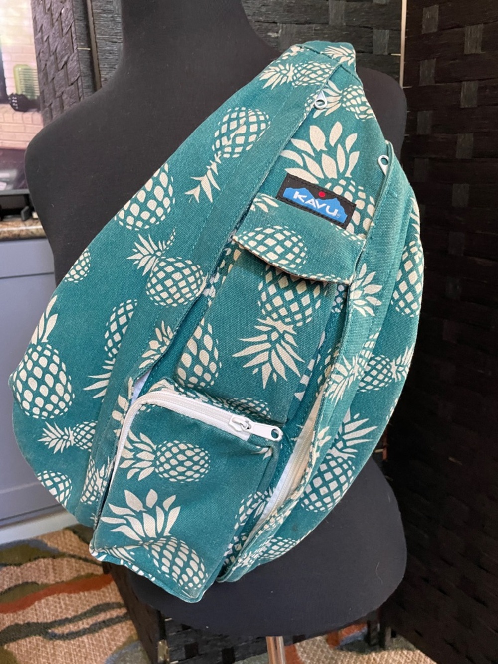 Kavu Teal Pineapple Crossbody Sling Bag